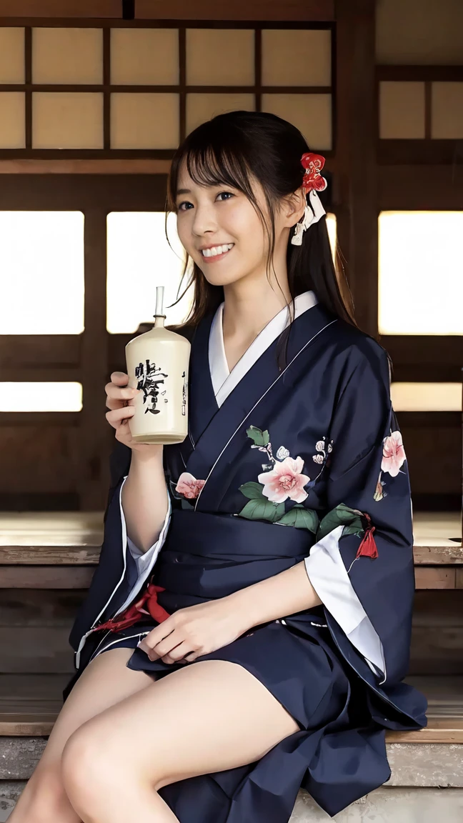 A beautiful 15-year-old Japanese princess from the Sengoku period with long black hair Gorgeous embroidery, Ultra glossy, She is wearing a shiny Edo-period princess kimono. She takes out her nipples and squeezes out the milk