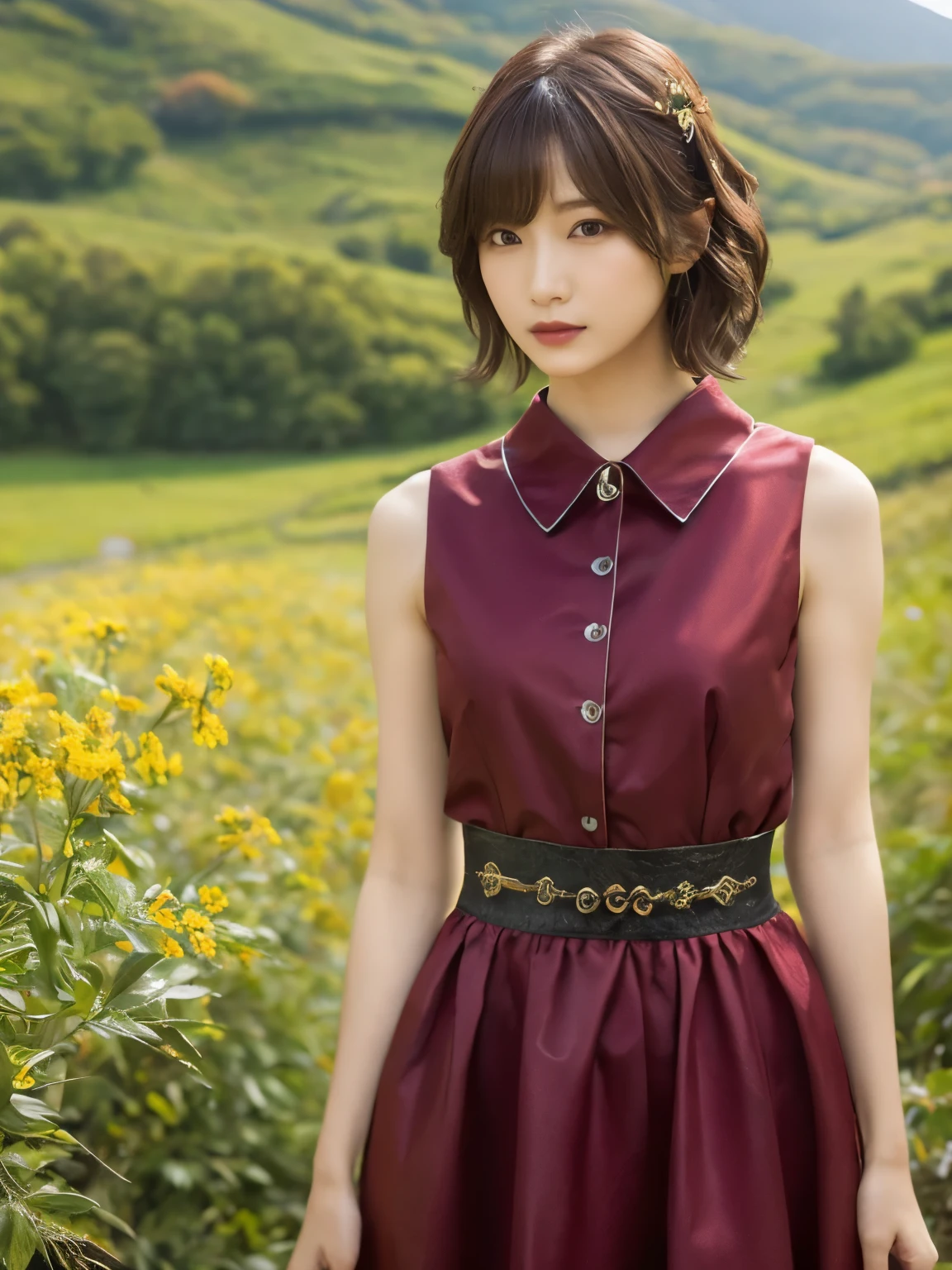1 girl, A very beautiful portrait of a Japanese singer, ( Red Dress), ( gothic makeup), (RAW Photo Best Quality), (Realistic, Realistic:1.4), (masterpiece), Very detailed, 2k wallpaper, wonderful, finely, Very detailed, CG Unity 8k Wallpaper, Very detailed, high definition, Soft light, Beautiful Girl Carefully Drawn in Every Detail, Very detailedな目と顔, Beautiful and Elegant Nose, beautiful beautiful eyes, Film Lighting, (Bromide photography), (short hair), (The girl is standing on an abandoned railway line in a rough mountainous area:1.2), ( covered with weeds road), (An unmanned home with no roof and weeds growing), (Decayed sleeper), (autumn leaves), perfect anatomy, 細身の体, smaller breasts, Thin legs, whole body, I am so lonely,
perfect anatomy, 細身の体, smaller breasts, Thin legs, whole body, I am so lonely, Random body orientation,