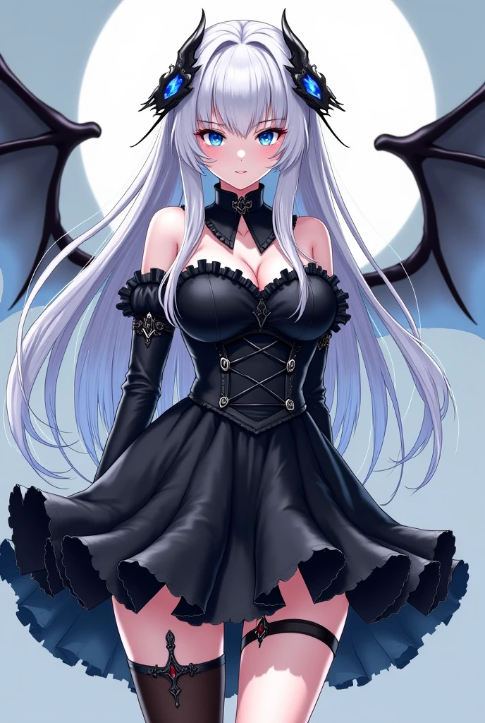 Anime Vampire Princess, long white hair, Gothic style, roses in hair, thick black eyelashes, White glowing iris, light blue dress, digital figure, Comic book style, gothic renaissance, Perfect Anatomy, Centered, Approaching perfection, dynamic, Very detailed, Gothic style castle detailed background, Blood, concept art, Smooth, Sharp focus, figure, art:Wlop と Ross Tran ,glitter,Cat ear,Red eyes