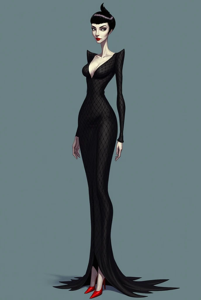 a woman in a black dress holding a sword and a sword, dark sorceress fullbody pose, bayonetta, dark sorceress full view, glamorous jill valentine, 3d render of catwoman, aeon flux style, full body female, female full body, alluring mesmer woman, dark witch character, lolth, style mix of æon flux