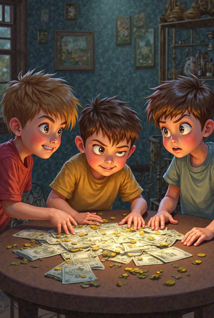 A boy tears money in half with his friend in a meeting