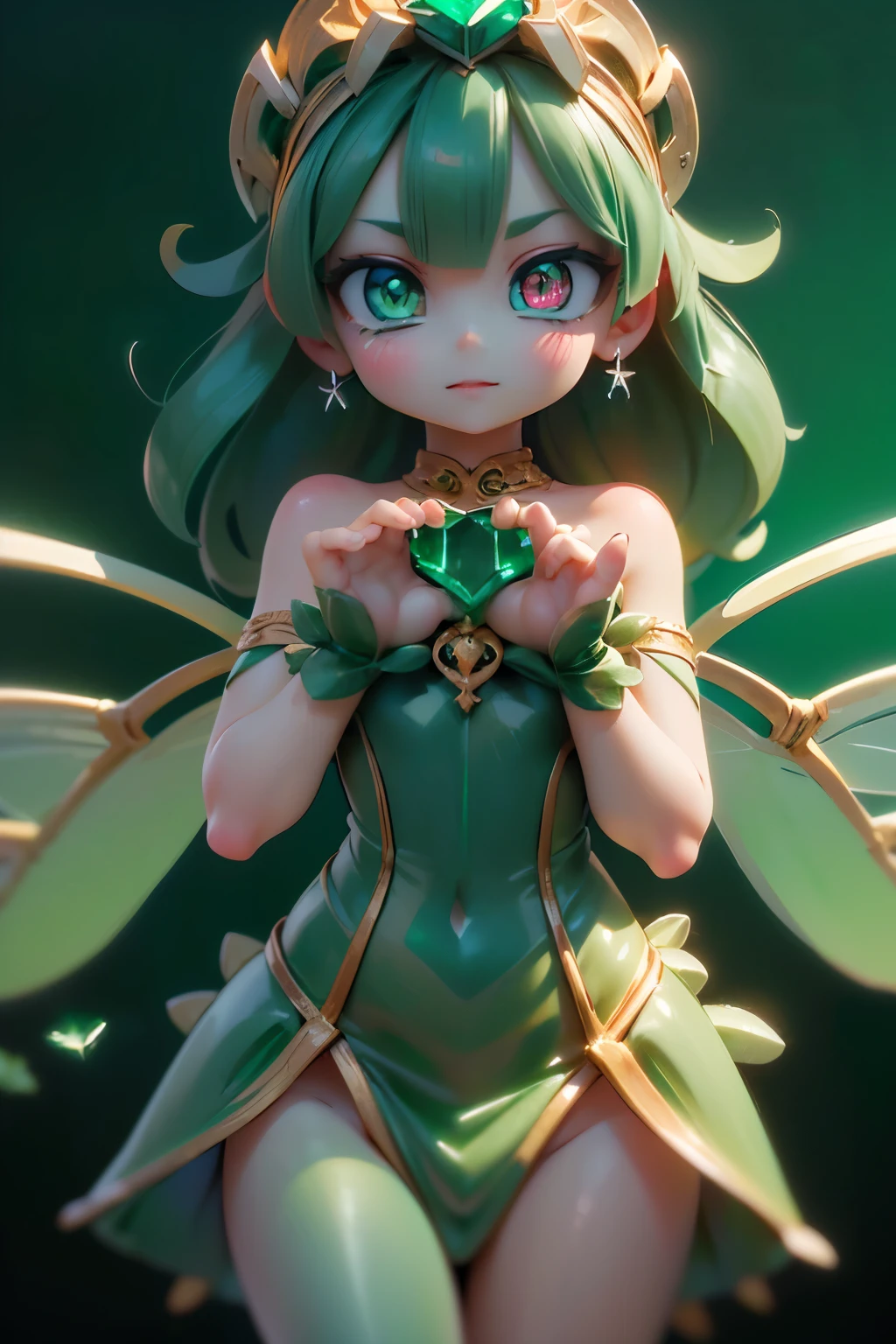 solo,1 Female,cute, cute,small ,Skin color is white,(Succulents Succulents Fairy:1.5),(Mysterious fairy:1.5),(An accurate and perfect hand:2.0),(Anatomically Accurate Hands:2.0),( ballerina pose :1.5),(Emerald Green Jewel-like Eyes:2.5),(Glittering Highlights Reflected Light:2.0),(Background is a Blue Sky and Beautiful Fresh Green Forest:1.5),(Yellow-green shiny semi-long hair:1.2),(is smiling:1.2),(with large transparent Dragonfly and agave wings growing on its back:1.7),(beautiful luxurious dress like metallic green Succulents:1.5),big cute smile,(Dragonfly's Beautiful Wings on Her Back:1.5),[Dragonfly Wings:1.5],(The background is a blue sky, beautiful fresh greenery, and an agave forest:1.5),(8k,very detailedCGユニットのwallpaper, masterpiece,high resolution, real texture skin,surrealistic,increase resolution,RAW photo,best quality,very detailed,wallpaper,Movie Lighting, Raytrace ,face close-up,(Face Light:2.0),(Increase overall color saturation:2.0),(cowboy shot:1.5), Frontal lighting ,