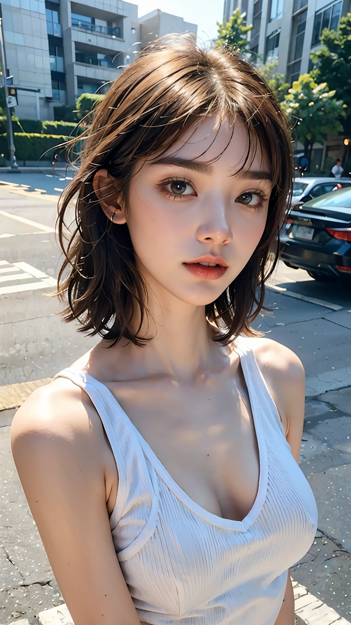 8k Ultra HD、RAWphoto、Model photo shoot、 European lace、best quality、Practical、high resolution、photo:1.3)、closure、focus on、Popular Models、Slim、30 years old adult、Small face、without make-up、short hair、Beautiful dark brown haine eyes、Real Skin、(Perfect body)、Sexy hot face、、Sexual Vision、Slim、shirt、Long sleeve、Hide your breasts、Beautiful eyes in every detail、Glossy lips、Small Breasts、Small Breasts、Bust B cup、((Bright Light、Dynamic Lighting、real、超real、 Realism、Realistic details、Cruel beauty、Cool pose、Background white、Pure white background