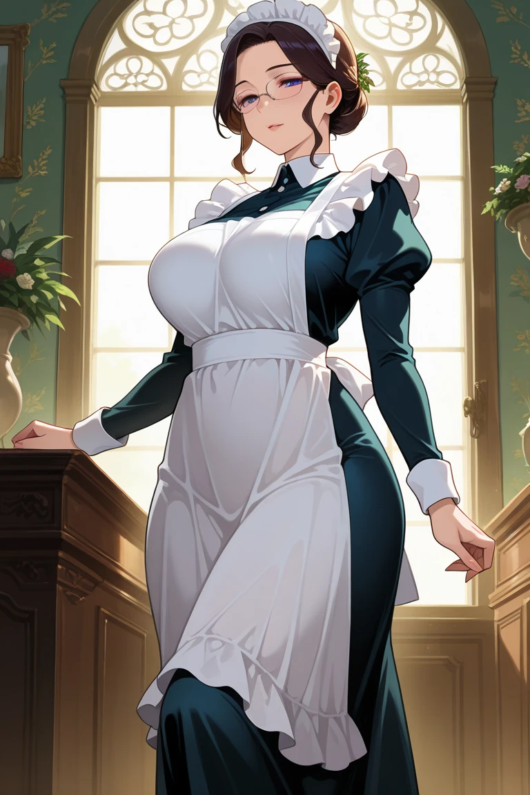 Young beautiful woman cute Anime illustration Smiling here Pale green eyes Big Breasts She looks neat and tidy and is wearing a luxurious white dress. White highlights on both eyes Waist-length white hair Beautiful fair skin Standing there with a neat appearance Lady Looks kind A young woman in her s cute