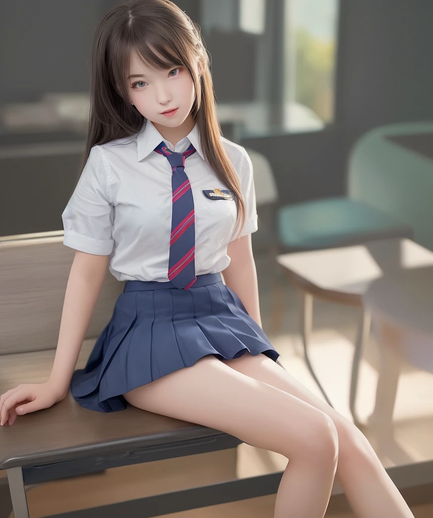 ((school uniform:1.3)), ((セーラー服を着たcute高校生:1.3)), Red ribbon, Station stairs, Full Body Shot,  Knee Up, Black pleated skirt, nsfw:1.5, ((spread legs:1.3)), ((spraed pussy:1.3)), smile, (Brown medium hair,bangs), Nogizaka、cute、Flexible fingertips,Beautiful dark eyes、Natural skin texture:1.3, Realistic eye and facial details:1.7、Staring at the audience,