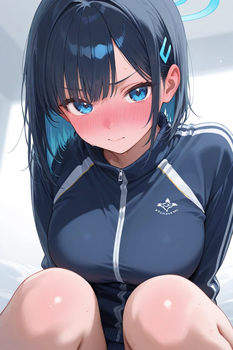 solo, 1 woman, AeroMarvel, 1girl, solo, long hair, blue eyes, black hair, blue hair, white and light blue Leather cropped top, sleeves, white and light blue leather pants, White Gloves, girl Laying on bed,
(insanely detailed, beautiful detailed face, beautiful detailed eyes, masterpiece, best quality), solo, 1boy, pov, missionary, girl sitting on pov laps, girl sitting on boy laps, cowgirl pose, pov grab girl Waist,
 