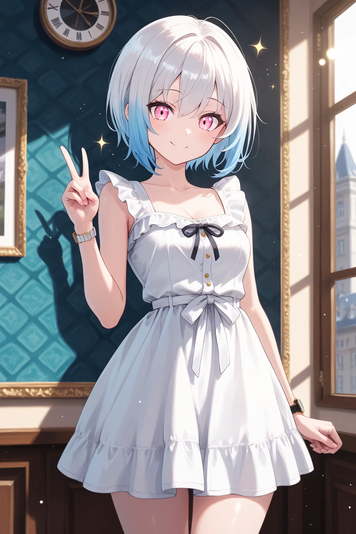White cat ear girl,Short Hair,Blue Eyes,Wedding dress,church,Blushing,Gazing at you,ring,little smile,masterpiece,super detailed,best quality,shiny skin,closed eyes,waiting face,