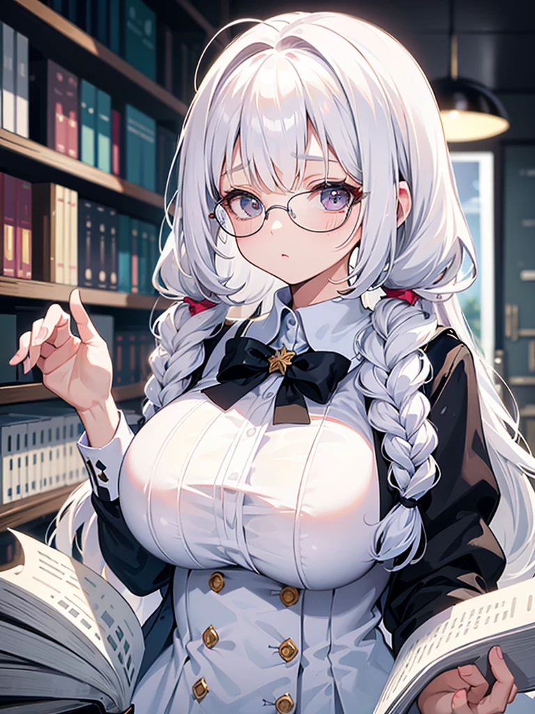 16K Ultra High Definition
Super detailed
The best of the best
Shiny detailed hair
Beautiful human woman with long hair
Super Big plump meat
Black and white cow print kimono
Cow ears and cow small horns
Shiny skin
Red cheeks
Moisturized eyes
Wearing glasses
Reading a book at a desk
Rich breasts on desk on library background