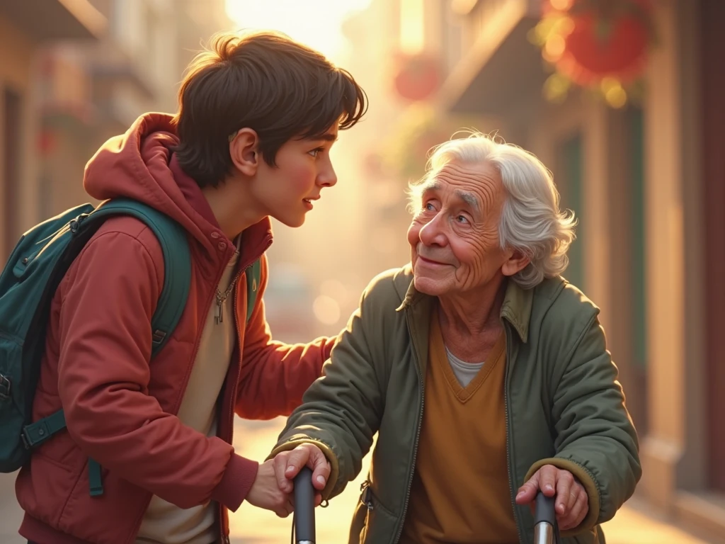 Image of grandmother and her grandson in bus