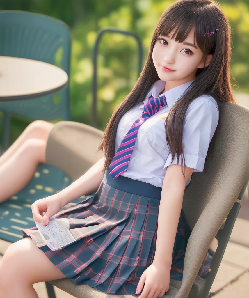 1young girls, (extremely detailed beautiful face), Smile happily, (Best Quality:1.4), (Ultra-detailed), (extremely detailed CG unified 8k wallpaper), Highly detailed, High-definition raw color photos, Professional Photography, Realistic portrait, Cinematic Light, Bangs, (High School Uniform, Pleated mini-skirt:1.3), smile, ((forest)), ((hot spring, onsen)), (flower garden), (lots of wildflowers:1.5), (view from below),
