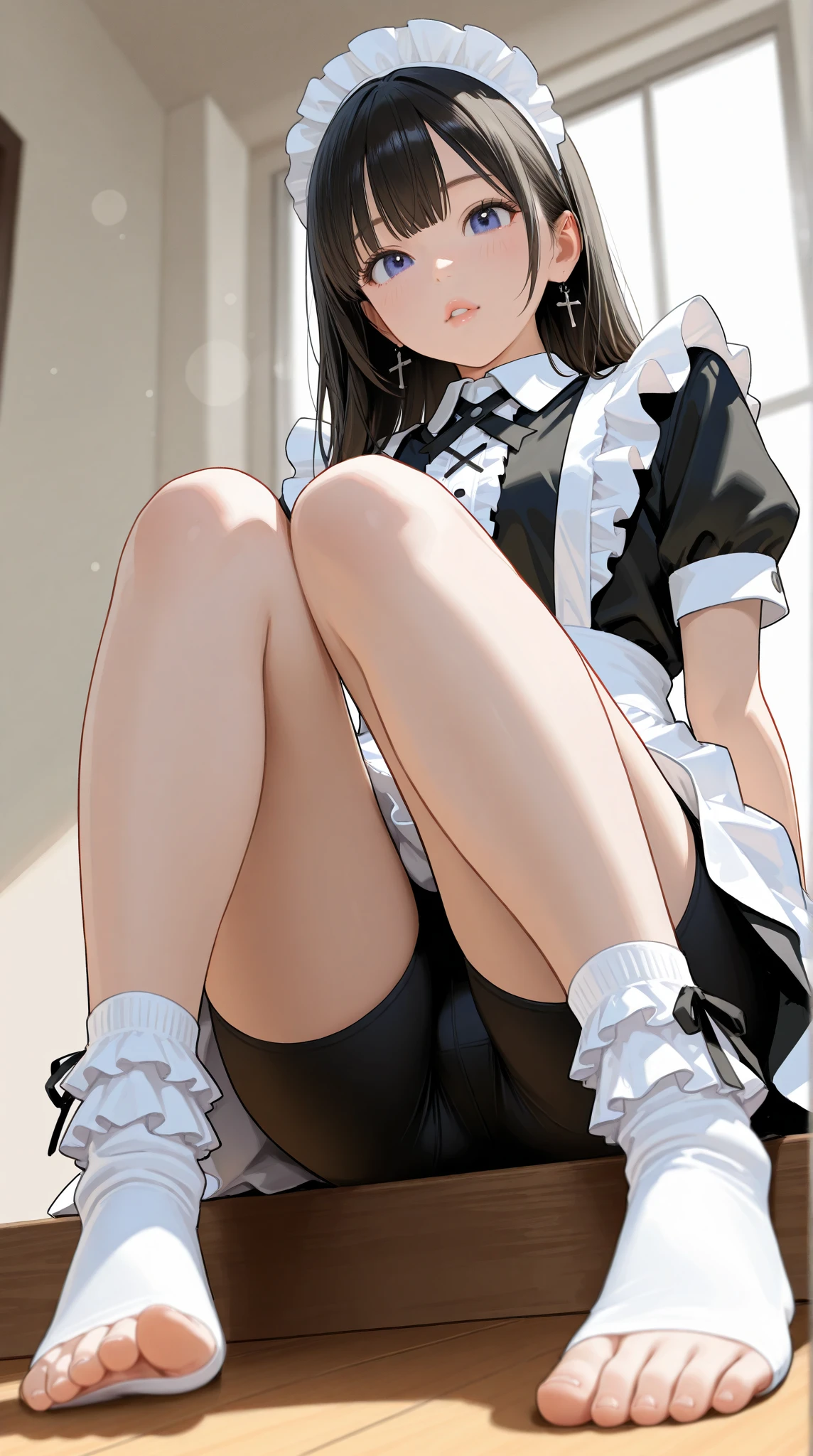 One married woman、40 years old、Tight Skirt, Squat with your legs wide apart、Looking down at the viewer, Side Ponytail, Highest quality, Focus on the thighs, Dynamic pose, smile, blouse, Black Pantyhose, panties under pantyhose, kitchen、Plump thighs、Big Ass、Big 、 Black Hair,My thighs are steaming between the legs 、Sweaty pantyhose、Show the soles of your feet here、My feet are stuffy