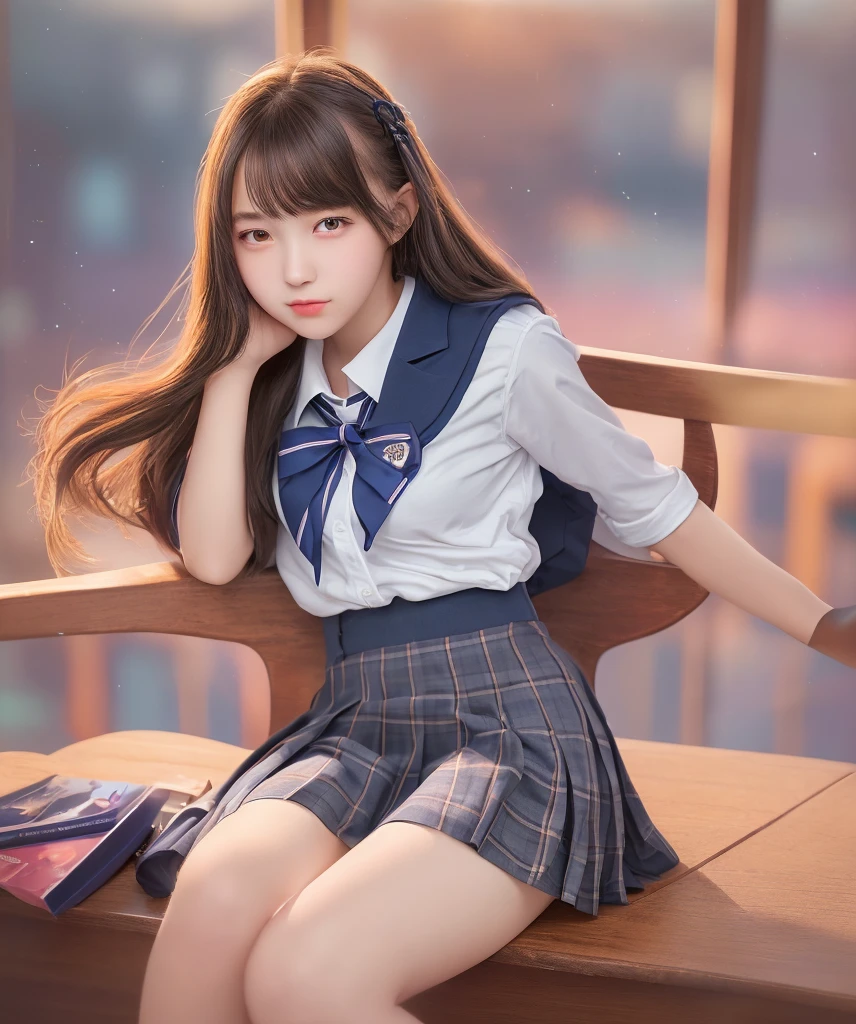 (1young girl), kawaii, (highly detailed Beautiful face), Amazing face and eyes, (Best Quality:1.4), (Ultra-detailed), (extremely detailed CG unified 8k wallpaper), Highly detailed, High-definition raw color photos, Professional Photography, Realistic portrait, twintails, (hi-school uniform, pleated mini skirt:1.3), (hi-school uniform with wide open breasts:1.2), (See-through sheer panties),Sitting, (open your legs), cameltoe, depth of fields, School, classroom, (fine face:1.2),