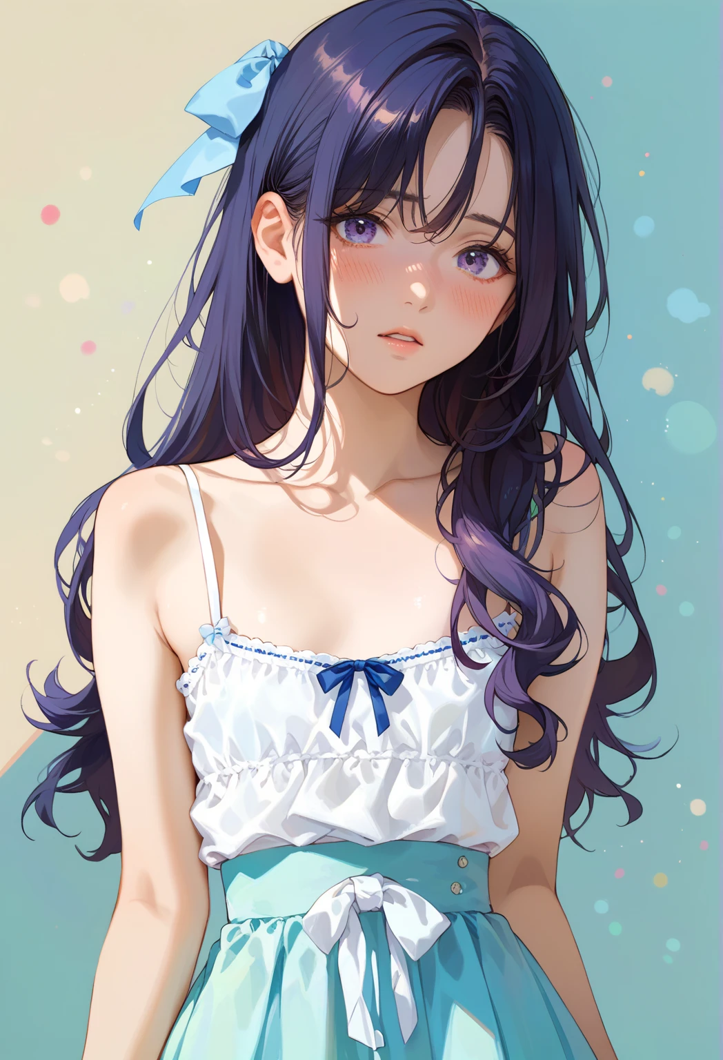 Official art using high-quality hand-drawn watercolor sketch techniques. (best quality,4k,8k,highres,masterpiece:1.2),ultra-detailed,beautiful detailed eyes,A girl with beautiful eyes, everyone, beautiful anime girl, cute anime girl, smooth anime art, anime style, elegant colors, soft lighting, delicate beautiful eyes, very coquettish, (beautiful large breast:1.2), (correct hands:1.2),