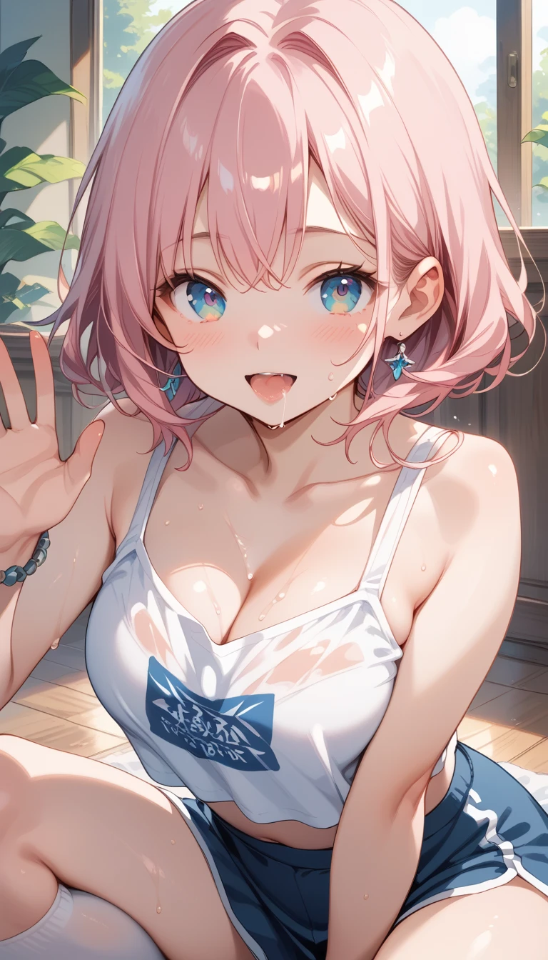 Upper body only, bare stomach, huge round breasts, breasts pressed together, sideboobs visible, bra