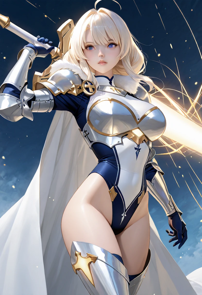 Artoria Pendragon (saber),Yellow theme，holdingsword，armor，exposing your navel，SakuraNS，Promotional poster style，D cup，exposing your navel，Sexy one-piece stockings，Happy look，Fleshy thighs
