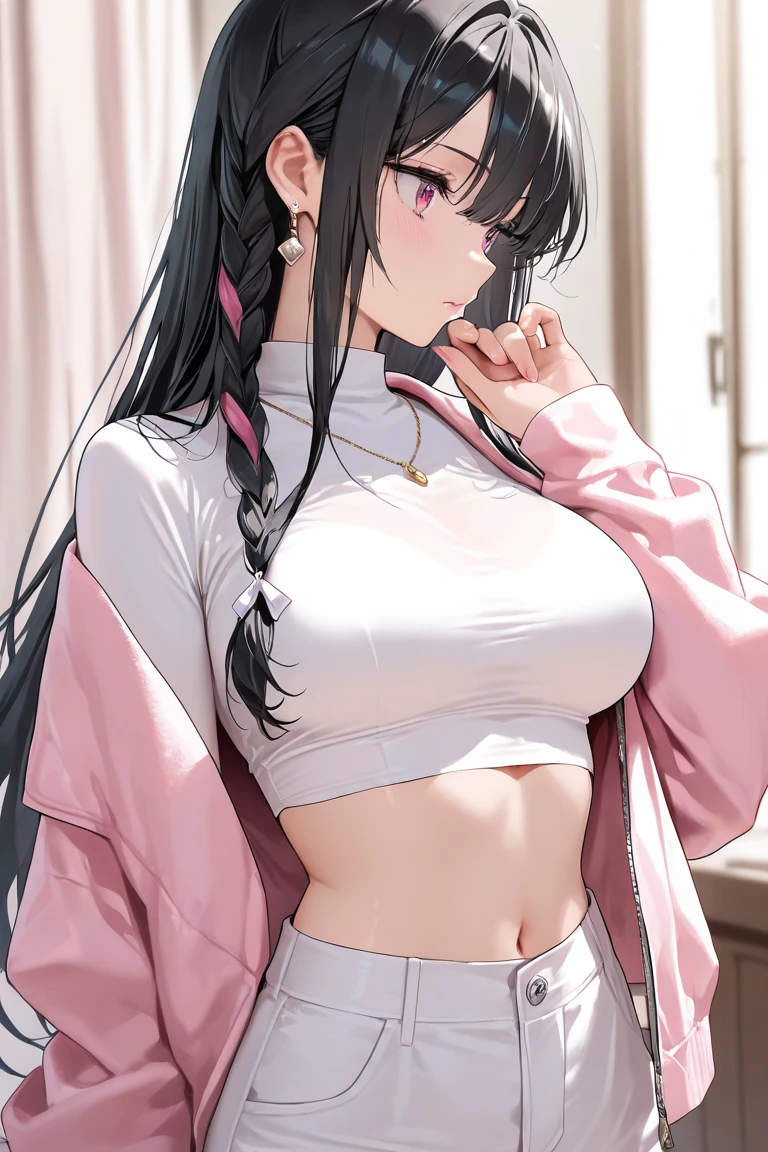 masuter piece, Best Quality, Beautiful 8K wallpapers, (lovely), (up skirt、Wet and see-through clothes)、Ponytail with black hair、((large full breasts、teats))、inside in room