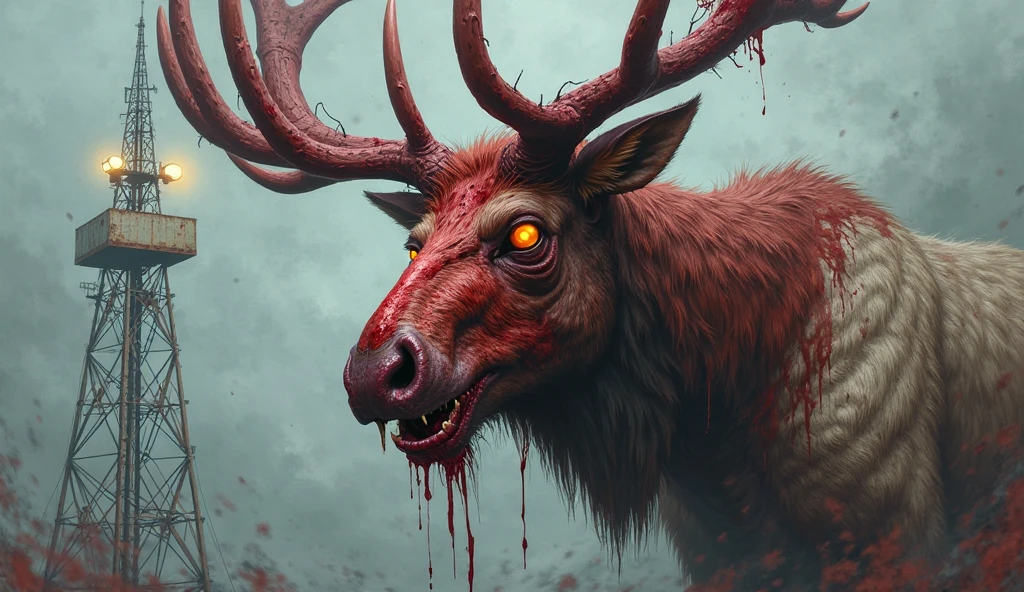 hungry zombie eating a deer, scary, in the darkness, horror movie, cinematic style, analog style, full body