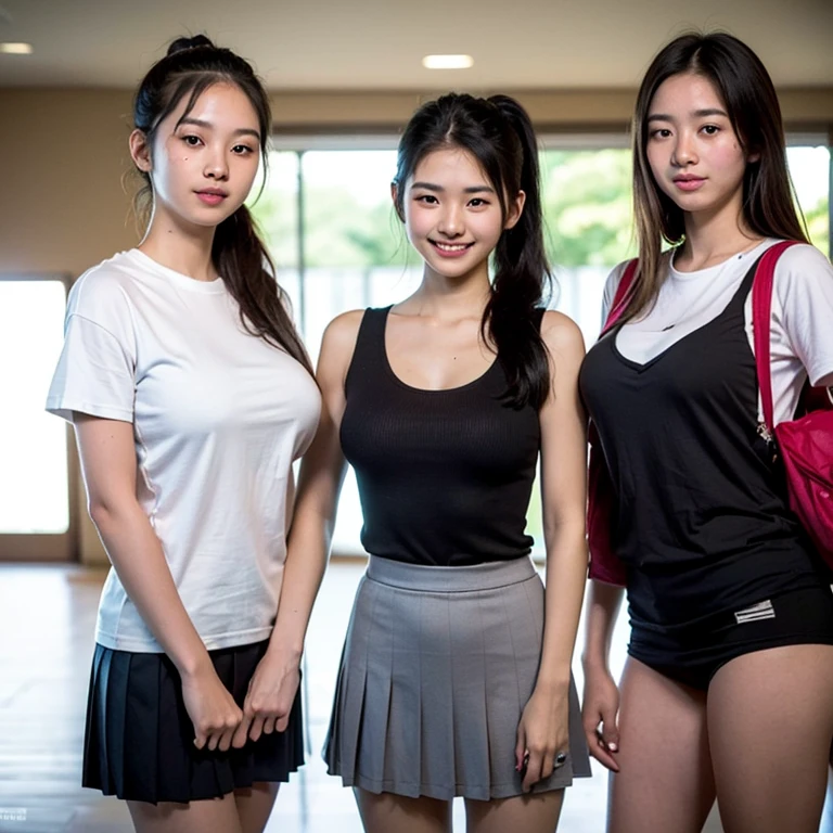 Long straight hairstyle, equal breasts, there is a cleavage on the chest, full body) 、 in the university classroom, serious face, dynamism, nice and accurate rendering, high resolution, (detailed black lace tubular top), (pleated mini skirt) , detailed poses, ideal style, lift the skirt, ergonomically suitable,TrualityCampus_Terree