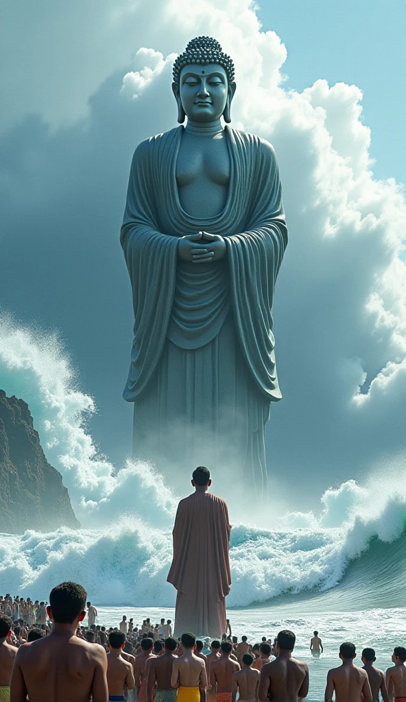 Statue grecque masculine dans l'espace qui tient la planète Terre dans sa main et verse du sel dessus