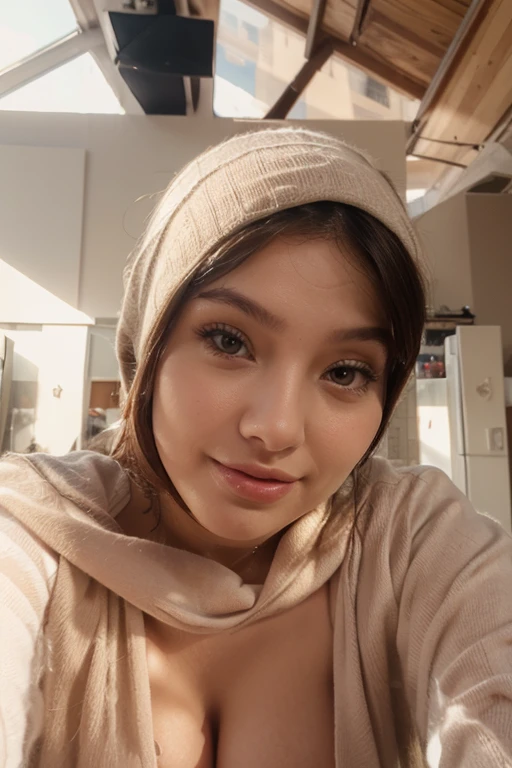 (64k, RAW photo, best quality, masterpiecel1.4), ((laying on a office desk)), ((full body)), ((smirk face)), ((hands up)), (realistic, photo-realistic:1.37), photo of a women in pink hijab, (lighting), (large-breasted:1.2), ((chubby body)), ((milk cum over body)), ((bondage with rope)), ((bandana with towel))