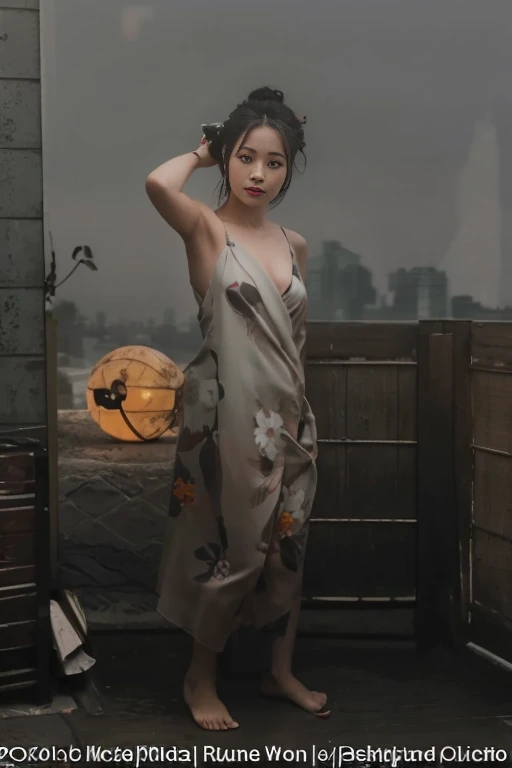 Female supermodel. Taiwan, Kenting National Park restaurant. Black evening dress. Sunset