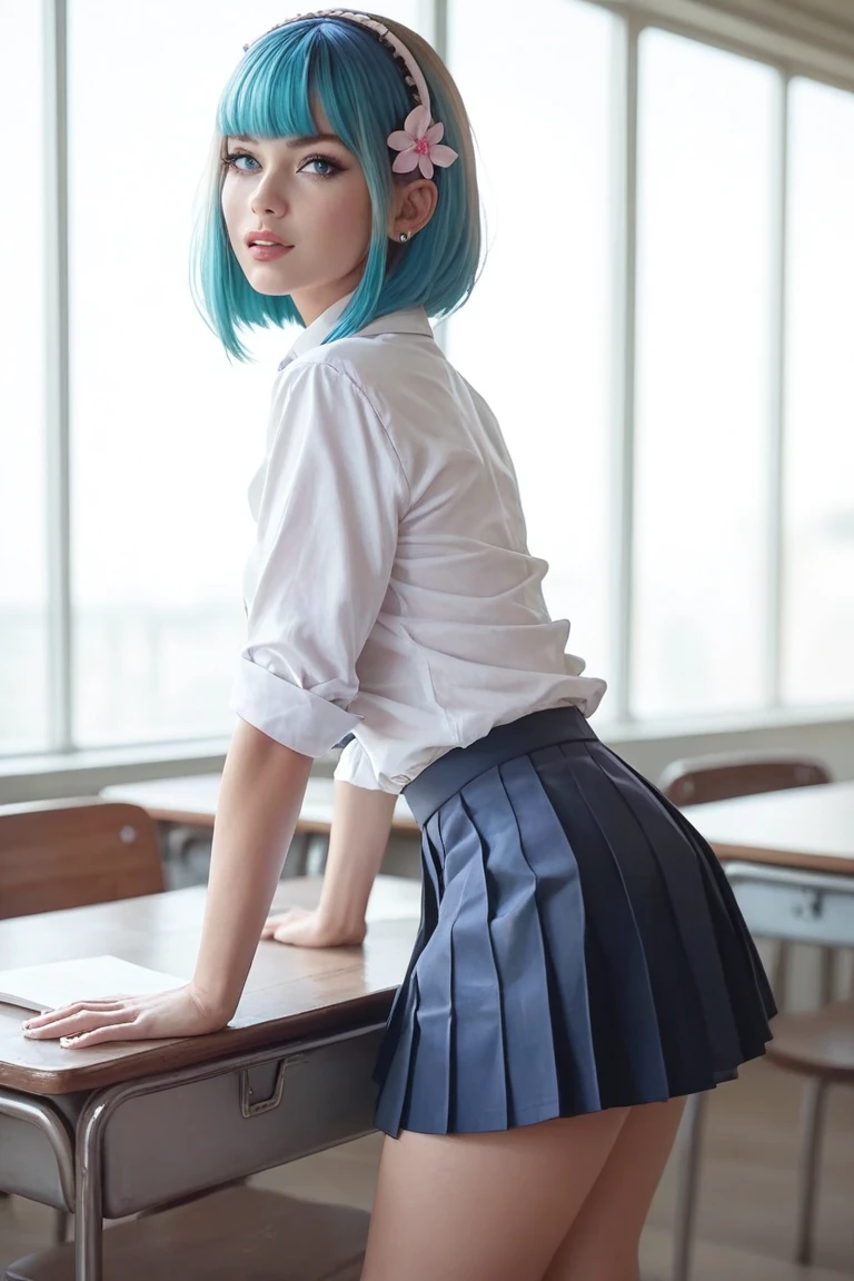 ((One Girl:1.4)),(masterpiece, Highest quality), ayanami,Are standing,((Looking into the camera)),(((Blue Hair)))、(((Berry Short))),(((I can see your chest))),( are visible), Leiayanami, Rei Ayanami, whole body、I can see your thighs、((University classroom))、Pleated mini skirt、
Completely naked,njust、ts、Small breasts