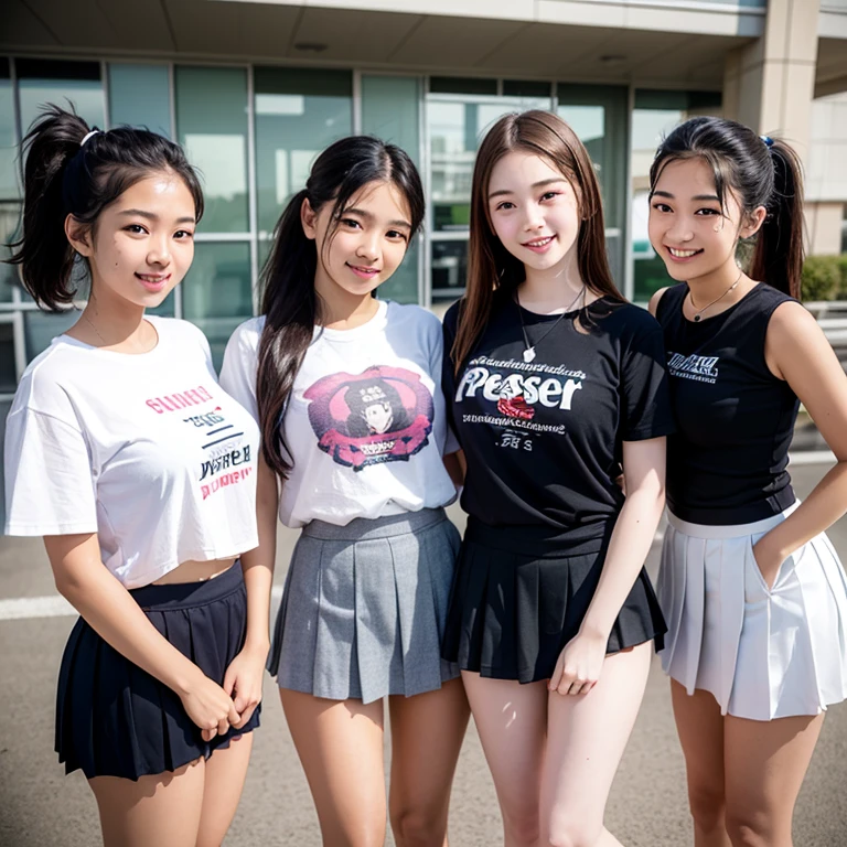 (((3 girls:1.5))、Three women standing closely together on an indoor stage、Three boyish women、17-year-old girls、Group photo of girl band group、I have a guitar)、(Realistic、Like a photograph、Live Action、8k, Realistic, RAW Photos, Best image quality: 1.4), Single-lens reflex camera、RAW Photos, Highest quality, Realistic, Highly detailed CG Unity 8k wallpaper, Written boundary depth, Cinematic Light, Lens flare, Ray Tracing, Realistic background、(A tight fitting black T-shirt:1.4、(Checkered pleated mini skirt:1.4)、Big Breasts、Abdominal muscles、bracelet、Earrings、necklace、accessories、skirtlift、Detailed lace panties)、(The strap of the bag passes between the chest、paisla、Shoulder bag)、((Silver Inner Color Hair:1.1))、Cute Japanese Band Girls、((whole body:1.5))、(short hair:1.2)、I like that style、stylish、Very detailed、Pay attention to the details、Perfect outfit、(White skin)、Beautiful feet:1.1、View from below、Accurate Arm、Meet on a street corner、Super detailed face