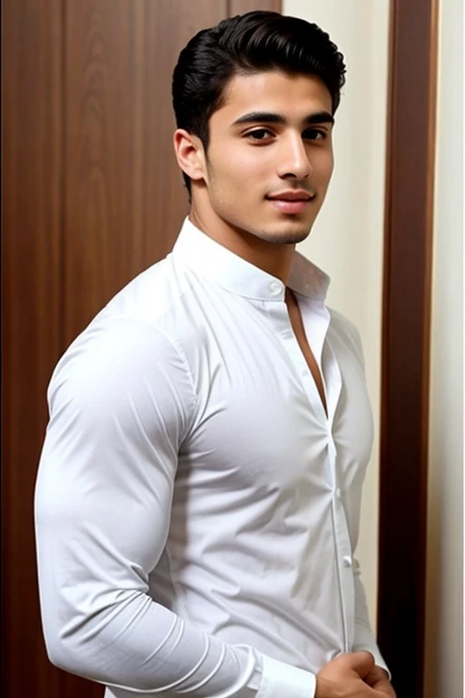 Muscular man wearing white shirt