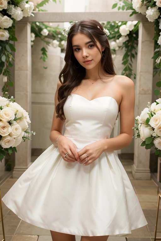 Smiling Haro bounces around in a sexy wedding dress in the style of Sayla Mass by Yoshikazu Yasuhiko