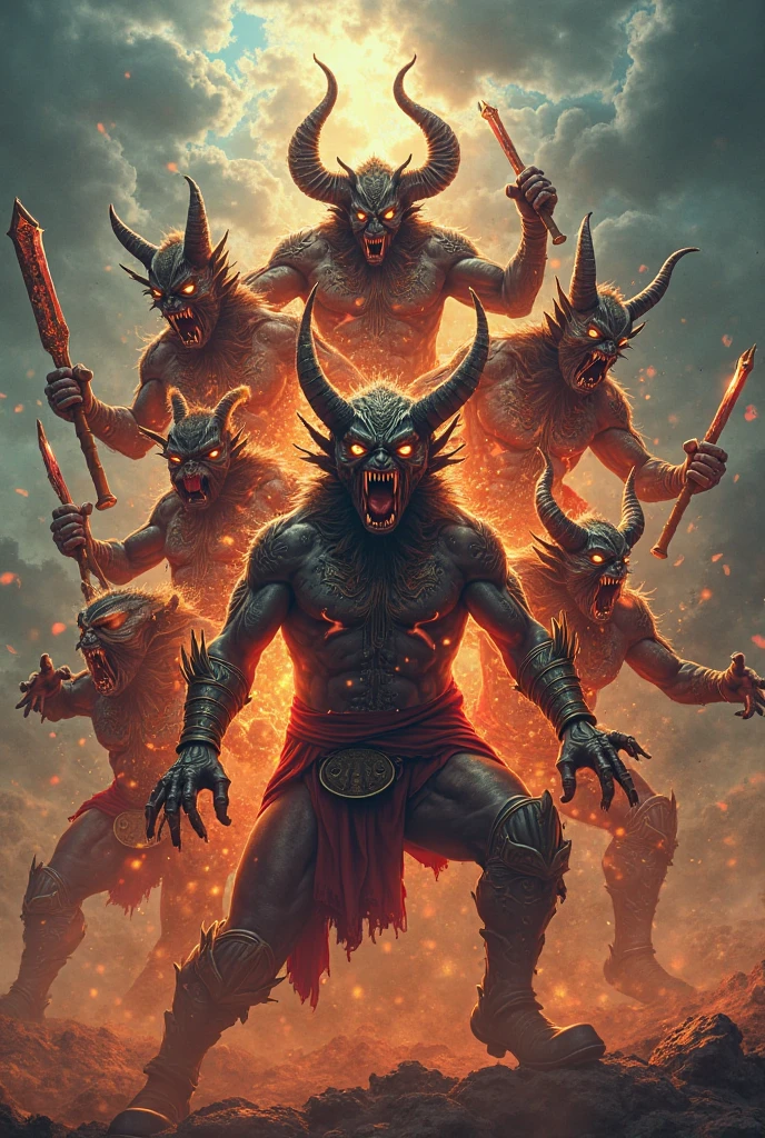 ((best quality)), ((masterpiece)), ((inked)), majestic intricately detailed soft oil painting by jim lee from diablo of a horrifying naked red-skinned demon king standing in fire,( in hell:1.2), detailed monstrous evil goat like face, cloven hoofed, screaming, (wide spread bat like wings:1.2), scaly skin, (goat legs, ram horns:1.2), long curved horns, burning hellish landscape, barren, billowing smoke, tortured souls, (sparks:1.3) (extreme facial close up shot), deep shadows, dynamic angle, professional, soft lighting, photographed on a Canon EOS R5, 50mm lens, F/2.8, HDR, 8k resolution, highres, high detail, sharp focus, smooth, roughness, real life, photorealism, photography,cinematic Film still from (cannibal holocaust:0.3)|Scary Stories To Tell In the Dark|(doom:0.5)|the void --auto --s2