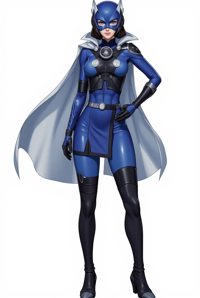high resolution, masterpiece, high quality, promo art, Zofa Soldier, whitemask, forehead emblem, navy blue bodysuit, no hair <lora:ZofaSoldiers-000001:1>