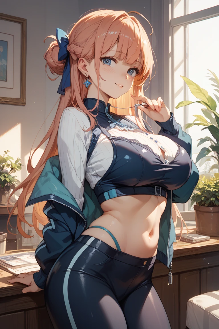 Genshin impact, ((Nilou:1.5), ((best quality, high resolution, distinct image)), (delicate illustration), 8k, 1girl, solo, extremely cute and beautiful, cowboy shot, (Crypto.com Arena background:1.3), indoor live stage, blush, breasts, wet, (yellow rubber full-zip jacket:1.3), (white tight tube-top:1.3), (black rubber shorts:1.3), detailed clothes, standing, spread arms, reaching out in the air, from below, (large breasts:1.25), (slim waist:1.3), (small butt:1.15), light grin smile, happy, breathing, humid, perfect anatomy, perfect proportion, seductive dancer posing, centered image, looking the viewer, facing the viewer, spread legs, open stance, frame the head, pink lipstick, detailed human body, perfect human body,