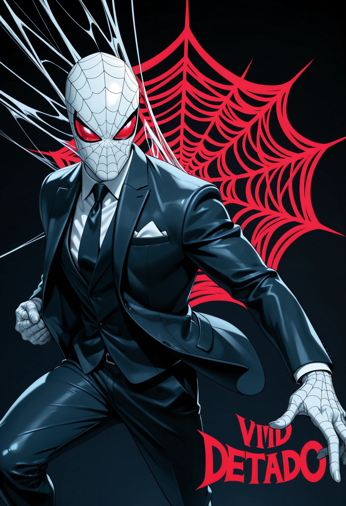 Masterpiece,The best quality,newer,absurdres,highres,monochrome,logo on black background,Red scale,Blue scale,grayscale,vivid colors,spiderman,dynamic pose,Red and blue suit,super detallado