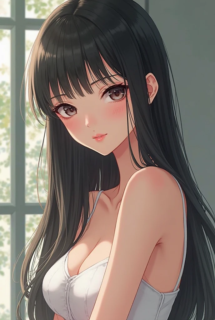 An old building with a calm atmosphere、A beautiful girl with a super cute face、Highest quality high definition images with emphasis on big breasts、(Small face)、Her big breasts are almost completely visible due to her leaning forward posture.、Cute pink sleeveless dress、No makeup、Sexy lips that reveal sexual desire、