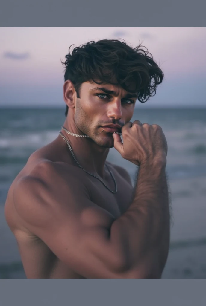 Poseidon um homem com barbar longa e cabelo longo sem camisa e com short chegando em uma ilha com moradores em desespero, begging for help due to devastating drought