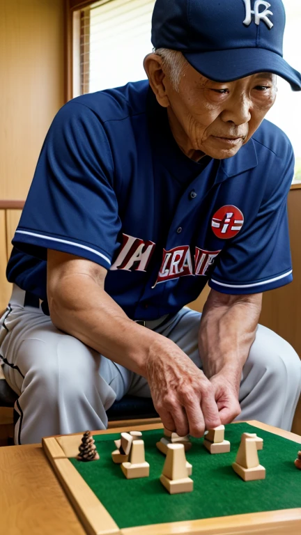 1 28-year-old Japanese man,Wearing a blue POLO shirt,white tennis shoes,After playing tennis, sit on a chair on the grass in the rest area of the tennis court and rest.,Holding a sweat towel in hand. Tennis racket on the ground. soft light,masterpiece,best quality,8K Ultra HD,digital SLR camera,film grain,Fujifilm XT3 Realistic Art by Midjourney and greg rutkowski