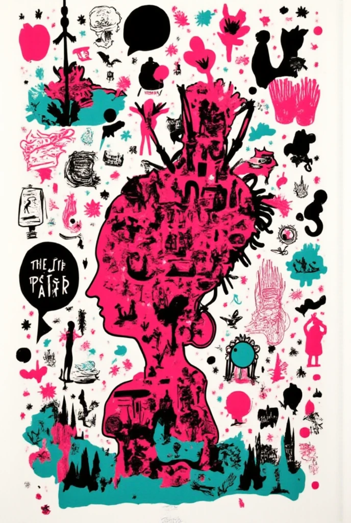 A boy waving to a ghost girl in a cemetery at night. Drawing style of old lunch boxes