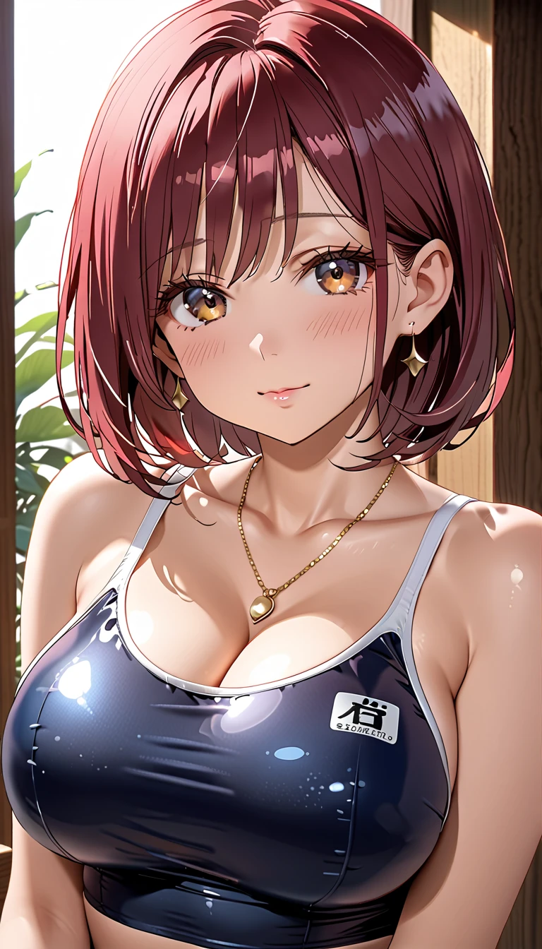 girl alone in the rain、blush、((カラフルなtransparentキャミソール))、((standing by the pool and smiling))、look at the audience、heavy rain、big and full breasts、transparent, A colorful fluorescent camisole that sticks to your chest when wet、thin, Colorful fluorescent camisole that highlights your chest、transparentでカラフルな蛍光キャミソールを着た女の子と雨の中の女の子 、standing by the pool in the rain、Floral、hairpin、necklace、earrings、get wet and lean forward、look up from below、Depth of written boundary、尖ったred mouth、reddish brown wet shiny short hair,red mouth,black eye、clavicle、beautiful fingers、hourglass body、full body portrait、stretch your chest and relax、cute wet face、full body portrait、cute wet face、digital illustration, (Photoreal:1.3),(Raw photo.), (table top,highest quality,Ultra high resolution output image,) (8K quality,),(Image mode Ultra HD,),(Image mode Ultra HD)、