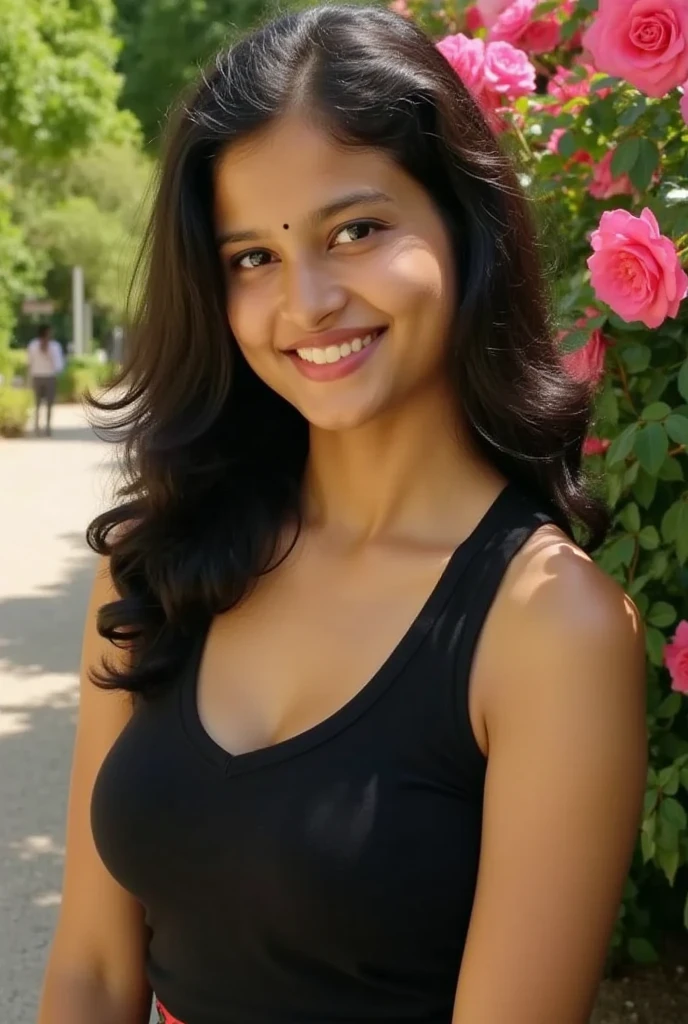 RAW photo, face portrait photo of beautiful 26 y.o indian woman, cute face, wearing black dress, happy face, hard shadows, cinematic shot, dramatic lighting