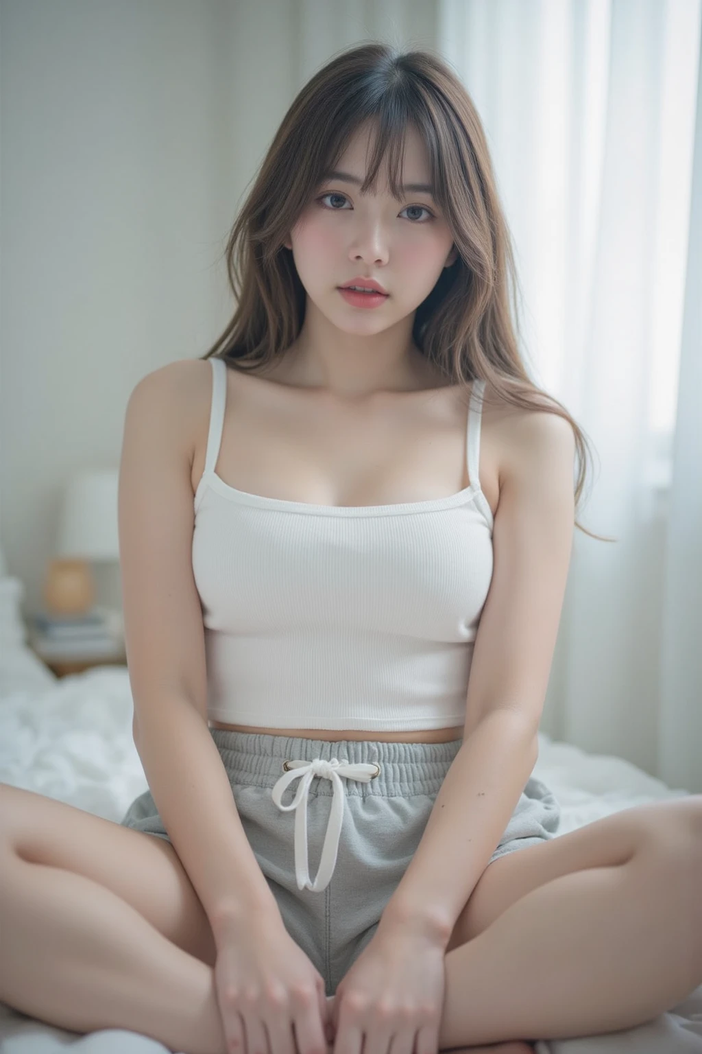 gym pantry, 1 teenage girl, Younger, work of art, best qualityer, highy detailed, detailed pussy,  sock, smallbreast, taking off sneakers 