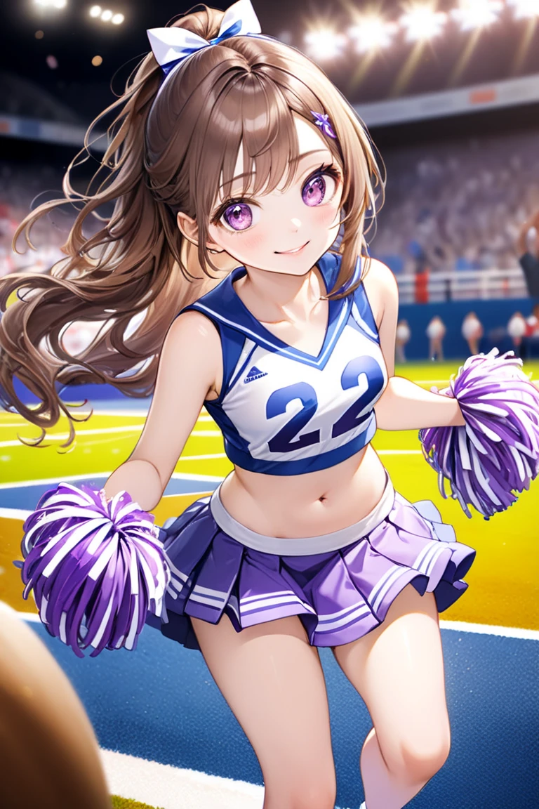 (masterpiece:1.3, top-quality, ultra high res, ultra detailed), (realistic, photorealistic:1.4), beautiful illustration, perfect lighting, natural lighting, colorful, depth of fields, surrealism, nsfw, 
beautiful detailed hair, beautiful detailed face, beautiful detailed eyes, beautiful clavicle, beautiful body, beautiful chest, beautiful thigh, beautiful legs, beautiful fingers, 
looking at viewer, cowboy shot, 1 girl, japanese, high school girl, perfect face, (perfect anatomy, anatomically correct), cute and symmetrical face, shiny hair, 
(middle hair, twintails, light brown hair), crossed bangs, maroon eyes, big gorgeous eyes, long eye lasher, (medium breasts), slender, skinny, tan skin, shiny skin, gleaming skin, oily skin, 
((cheerleader, blue cheerleader uniform)), 
(beautiful scenery), audience seats, arena, drooling, (standing split:1.5), (lovely smile, open mouth. sweaty:1.7), ((love juice:1.3)), 