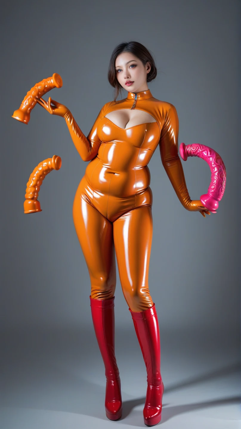 A (((vividly bodypainted Velma))) with intricate details and lifelike colors, artfully drawn on a (((20-year-old woman))) who exudes confidence and a playful smile, her legs relaxed, revealing an (((extremely prominent and conspicuously exposed pubic mound))) with contours mirroring the shape of a (massive, luxuriously stuffed ham sandwich)