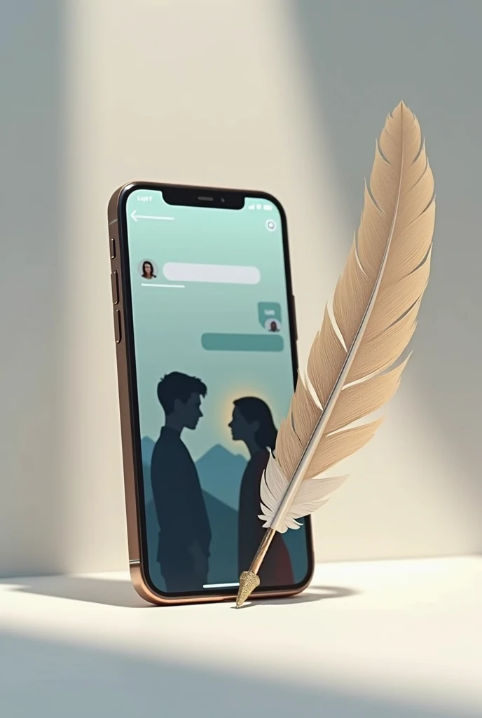 Phone chat screen and quill pen on it 