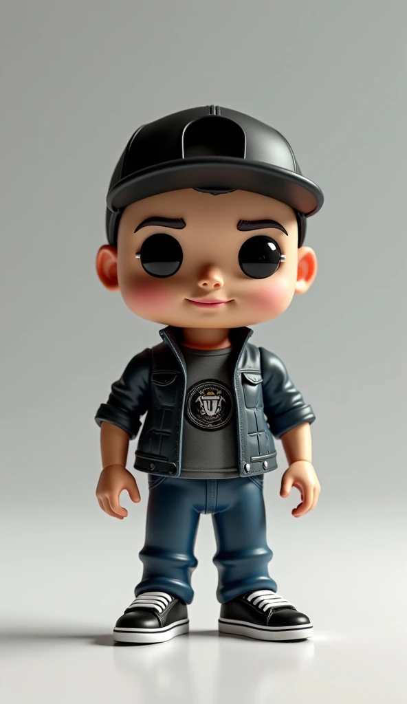 ((masterpiece, best quality)),(complex lighting),,solo, smile, blue eyes, black hair, simple background, gloves, 1boy, 4 year old, hat, white background, full body, male focus, shoes, pants, fingerless gloves, vest, baseball cap,
