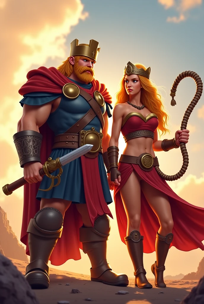 painting of a couple of people sitting on a throne with a large axe, mark brooks frank frazetta, tyler edlin fantasy art, by Tim Hildebrandt, by Johannes Helgeson, female viking, by Greg Hildebrandt, adrian smith fantasy art, norse goddess, by Tim and Greg Hildebrandt, barbarian, michael whelan and karol bak, by Daniel Ljunggren
