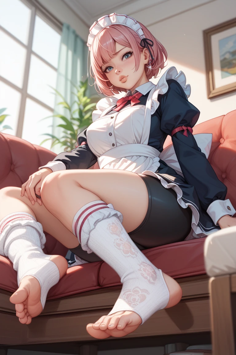 Big Breasts、Lace-up boots、Thin eyebrows、Beautiful eyes、whole body、squat、blush、high resolution、Lying down、Beautiful woman、 high quality ,4K ,Scanline illumination, Volumetric Light、8K Ultra HD, Soft lighting, high quality, Film Gray、Spread your legs、Pink Hair、long hair、Nurse uniform、Knee-high stockings、bed、Lie down、Sexy pose、gloves