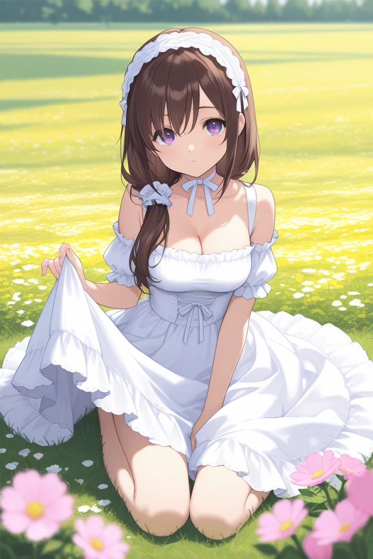 Highest quality、(Anime illustration style:1.5),High resolution、whole body、Standing、garden、hayate yagami、Shortcuts、Beautiful brown hair、Beautiful and attractive red eyes、Cross hair clip、smile、Very detailedな顔、Closed Mouth、smile、camisole、Long skirt、1 person、Beautiful Eyes, Sharp pupils, Sharp focus, (Very detailed, bloom, Shine:1.5)、(Genuine、Realistic、Realistic)、High resolution、超High resolution、Ultra-fine painting、Cowboy Shot、Leaning forward