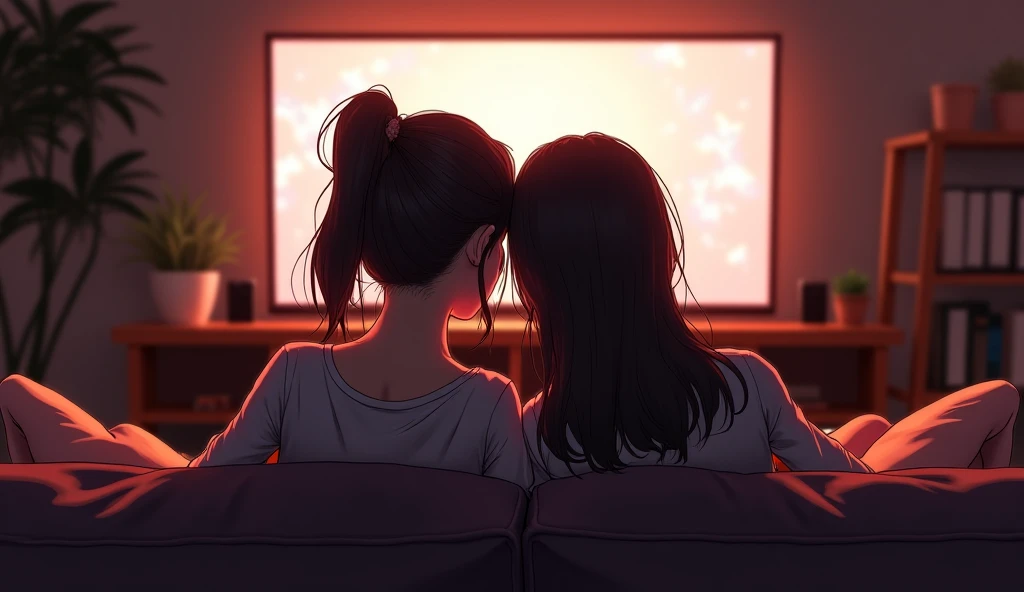 Beautiful lesbian women kissing at the Cinema,  full body