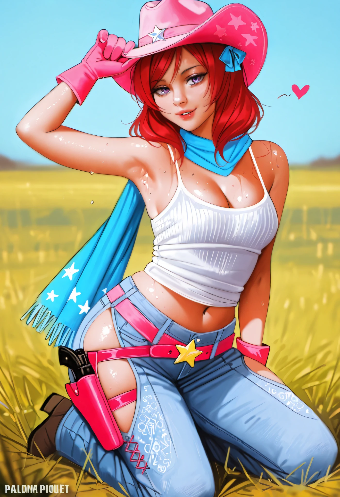 ((best quality)), ((highly detailed)), masterpiece, (detailed eyes, deep eyes), (1girl), dynamic angle, cowboy shot, mlppinkiepie, woman, smile, looking at viewer, ((bright pink hair)), high pony tail, ((blue eyes)), denim shorts, red checkered flannel shirt tied above navel, hiking boots, gleeful smile (outdoor, forest), flashing breasts, ((exposed breasts, nipples)), graceful pose, realistic proportions, woman, cupping breasts, puckered lips, open shirt, rolled sleeves, belt buckle, lace bra, stepping out of a tent, sexy pose, kneeling in a tent, nipples