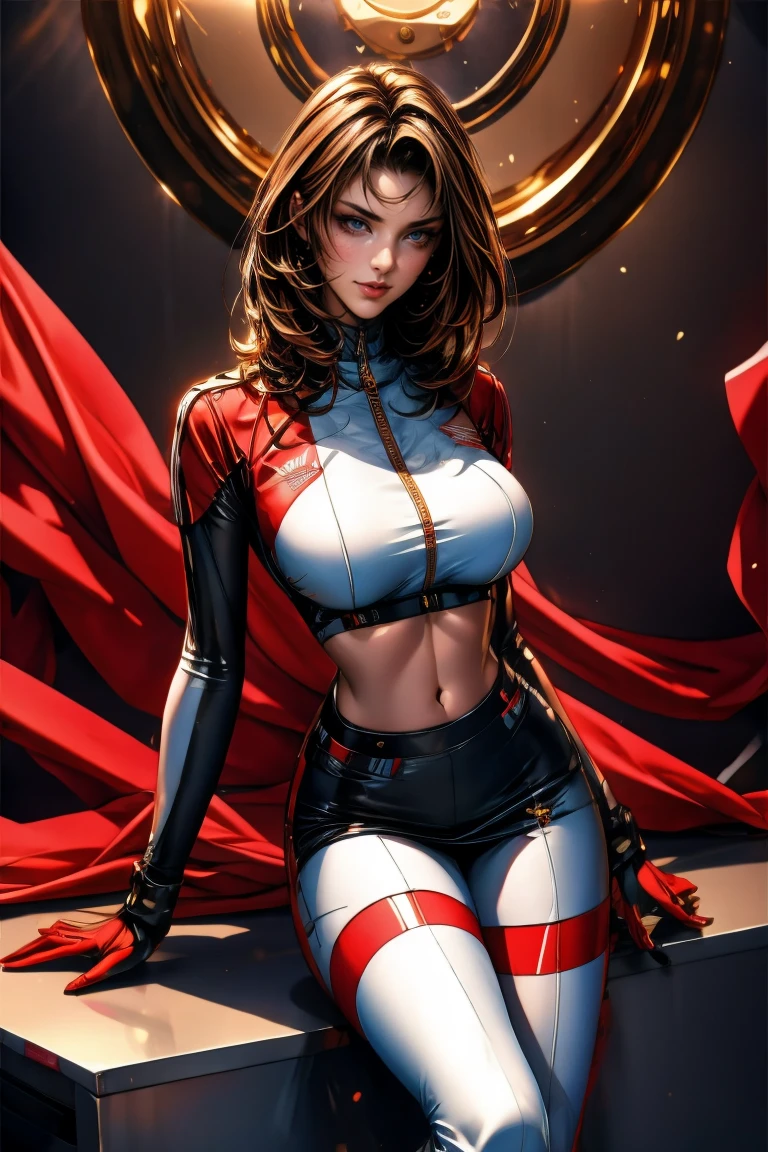 extremely detailed photo of a woman, Elizabeth Olsen, scarlet witch, avengers, wearing black lace dress, open red leather jacket, tight bust, deep cleavage, tight leather pants, 8k uhd, RAW photography, model photoshoot
